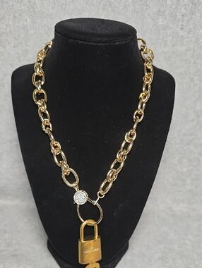 Louis Vuitton Gold Chain Necklace with Padlock Pendant